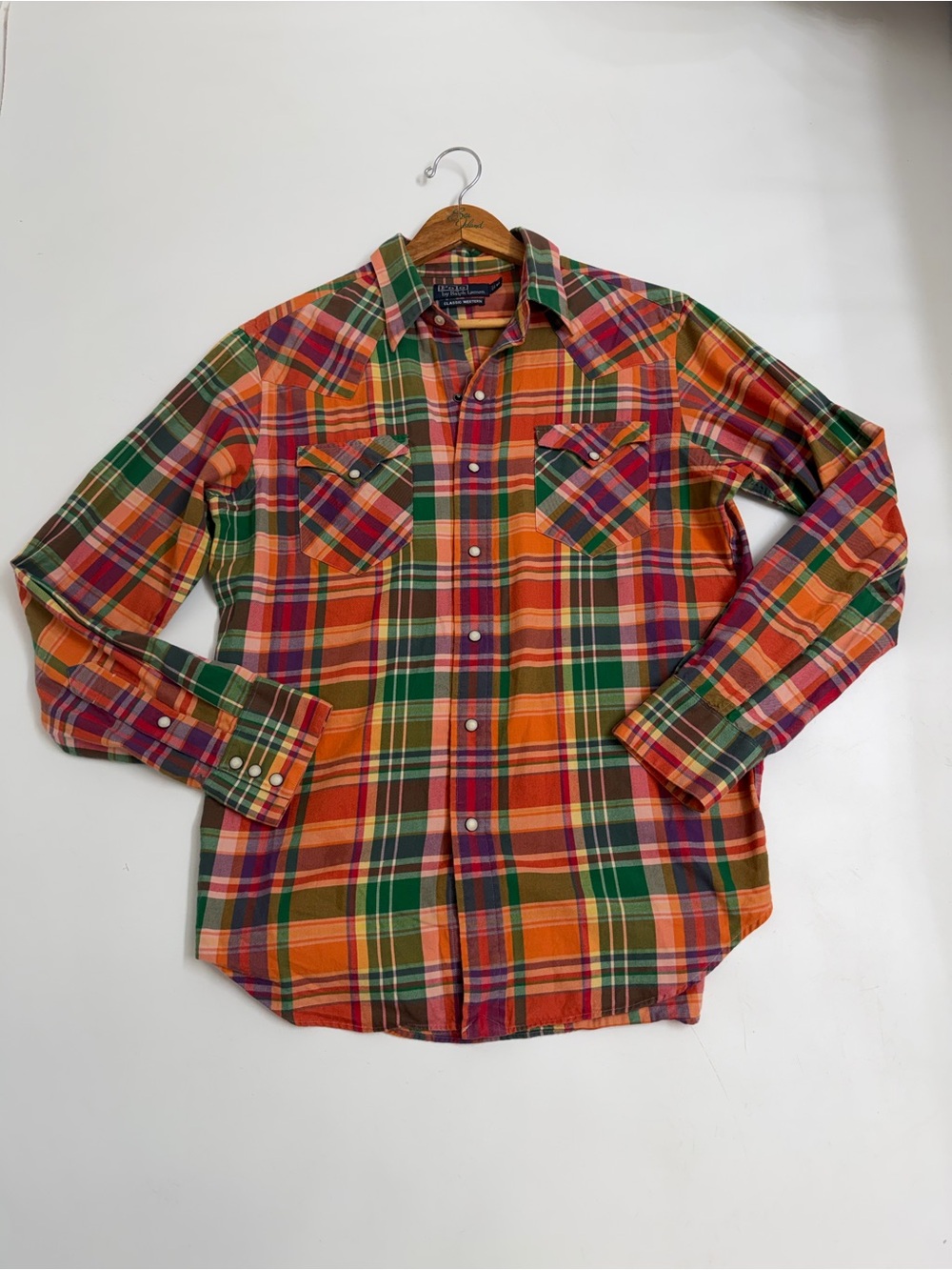 Polo Ralph Lauren Classic Western Madras Plaid Pearl Snap Shirt Men’s M